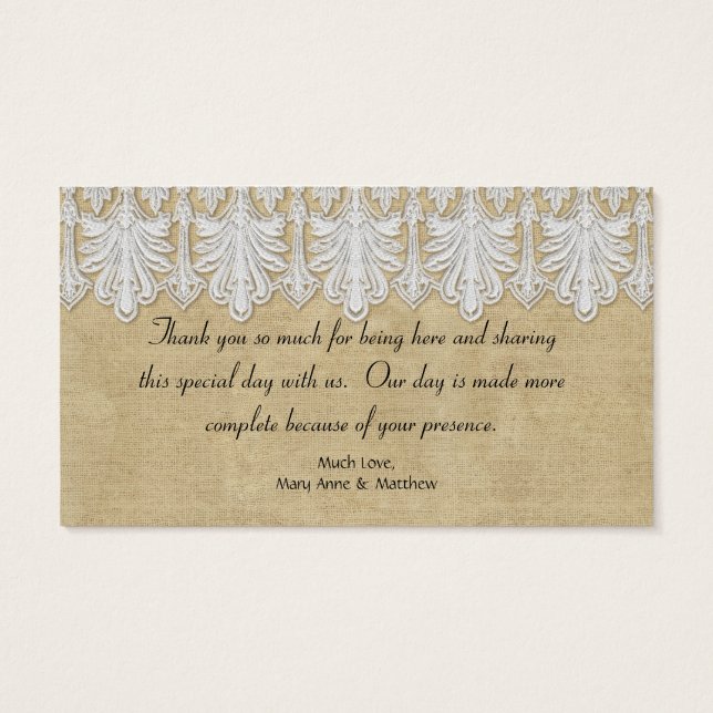 BOHO Afgedrukte Burlap in Lace Gypsy Modern Mod St Visitekaartje (Achterkant)