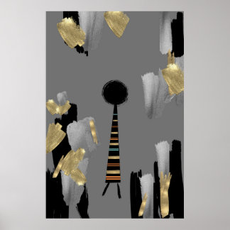 Boho Afrikaanse cultuur grijs en gouden kunst aan Poster