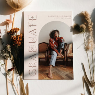 Boho Afstuderen Blush Roze Afstuderen Aankondiging