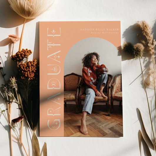 Boho Afstuderen Peach Afstuderen aankondiging