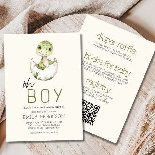 Boho All in One Oh Boy Dinosaur Baby shower Kaart