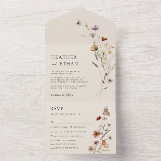 Boho All in One Wedding Invite All In One Uitnodiging (Binnen)
