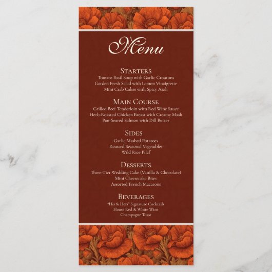 Boho-anemonen Thema Herfst Bruiloft Menu (Voorkant)