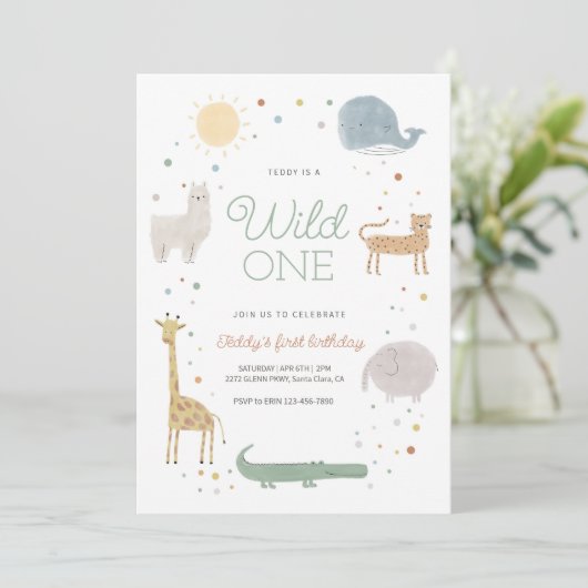 Boho animal sauvage une invitation d'anniversaire (Debout devant)