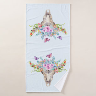 Boho Animal Skull met Butterflies en Flowers Bad Handdoek
