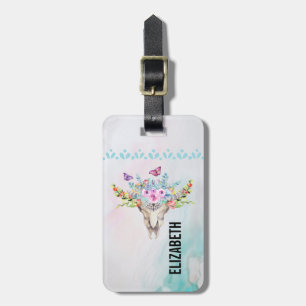 Boho Animal Skull met Butterflies en Flowers Bagagelabel