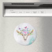 Boho Animal Skull met Butterflies en Flowers Magneet (Insitu (Vaatwasser))