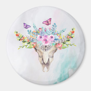 Boho Animal Skull met Butterflies en Flowers Magneet