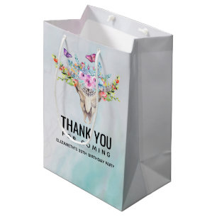 Boho Animal Skull met Butterflies en Flowers Medium Cadeauzakje