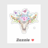 Boho Animal Skull met Butterflies en Flowers Sticker (Vel)