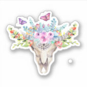 Boho Animal Skull met Butterflies en Flowers Sticker (Voorkant)