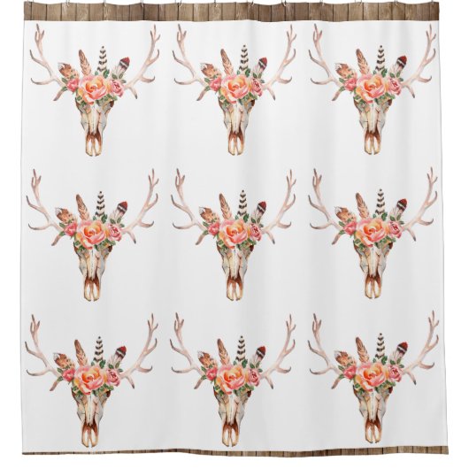 BoHo Animal Skull Waterverf Rozen Bah Shower Douchegordijn (Voorkant)