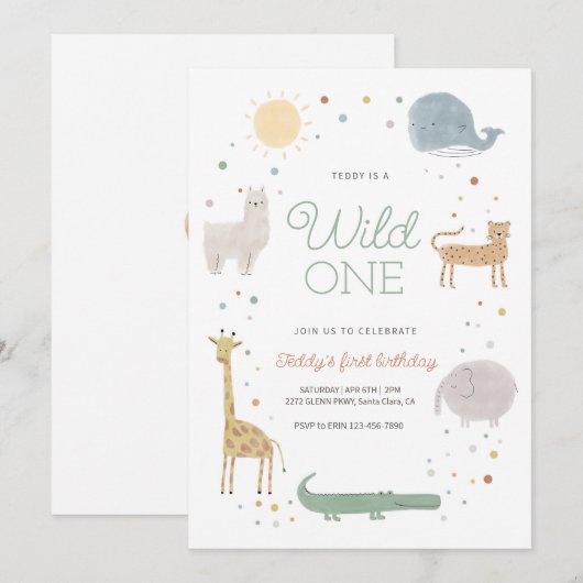 Boho Animal Wild op uitnodiging voor verjaardag (Voorkant / Achterkant)