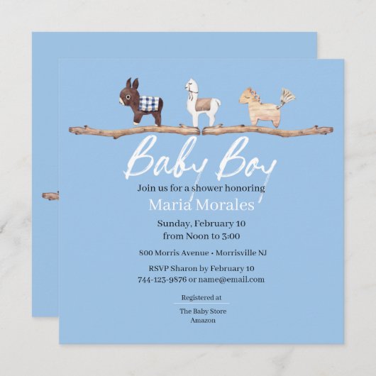 Boho Animaux Baby Boy Shower Invitations (Devant / Derrière)