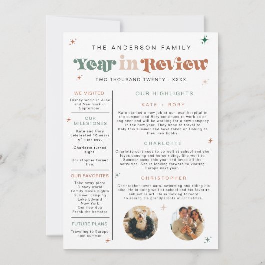 Boho Année en révision Carte de famille Newsletter (Dos)