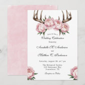 Boho Antler met Pink Pioenenbruiloft Kaart (Voorkant / Achterkant)