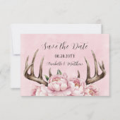 Boho Antler met roze pioenen bruiloft Save The Date (Voorkant)