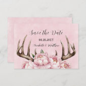 Boho Antler met roze pioenen bruiloft Save The Date (Voorkant / Achterkant)