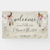 Boho Antler schedel licht hout bruiloft welkom Spandoek (Horizontaal)