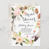 Boho antler succulents Bridal Shower Invitation (Devant / Derrière)