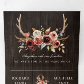 Boho Antler Terracotta Floral QR Code Wood Weddens Drieluik Uitnodiging (Binnenzijde eerst)