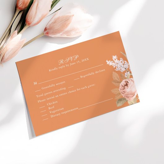 Boho Apricot Peonies Mariage Carte RSVP