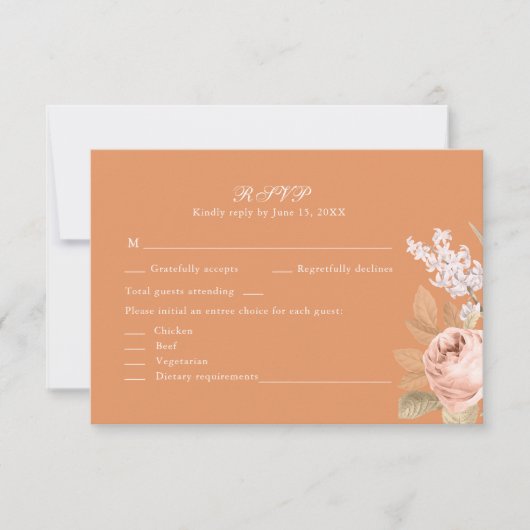 Boho Apricot Peonies Mariage Carte RSVP (Devant)