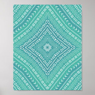Boho Aqua Green Kaleidoscope Mandala Poster