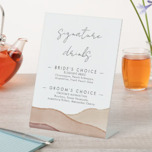 Boho aquarel Abstract Handtekening Drinken Reclamebord Met Voetstuk