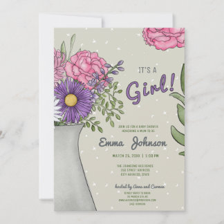 Boho Aquarel Bloemen Meisje Baby shower Kaart