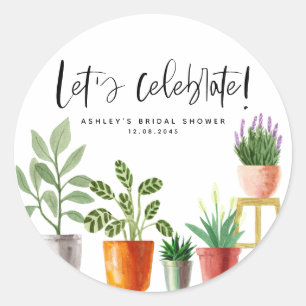 Boho Aquarel Pothuisplanten Bruidsdouche Ronde Sticker