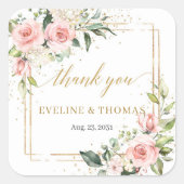 Boho aquarel roze rozen bruiloft vierkante sticker (Voorkant)