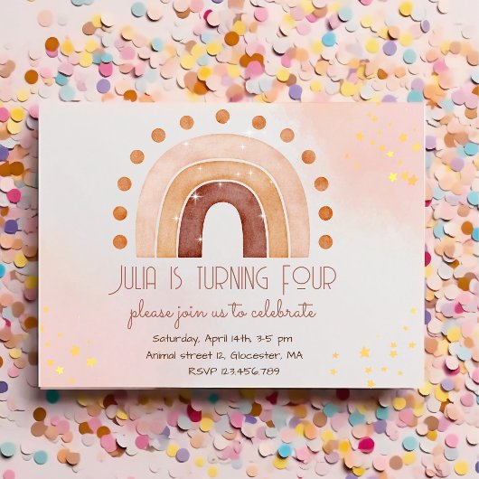 Boho aquarelle arc-en-ciel Invitation Anniversaire