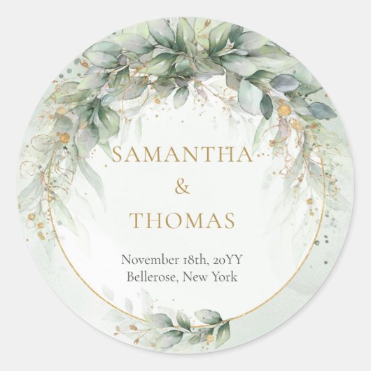 Boho aquarelle eucalyptus cadre or Stickers (Devant)