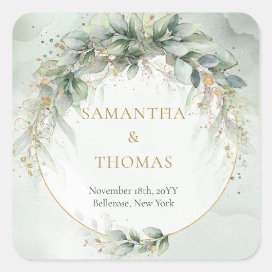 Boho aquarelle eucalyptus cadre or Stickers (Devant)