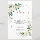 Boho Aquarelle Fleurs blanches Mariage or Menu (Devant)