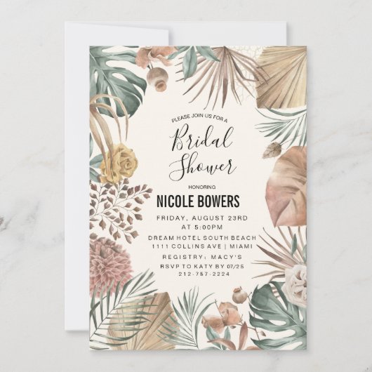 Boho Aquarelle Florale Douche nuptiale Invitation (Devant)