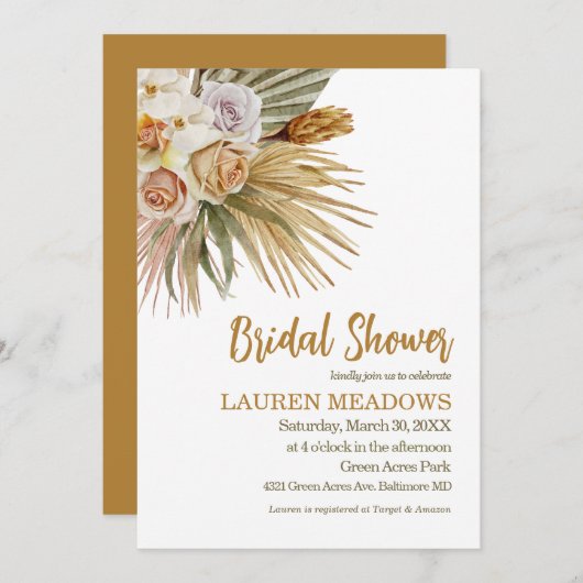 Boho Aquarelle Florale Douche nuptiale Invitation (Devant / Derrière)