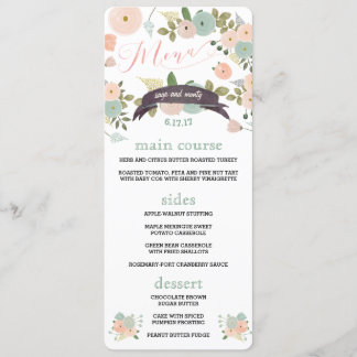 Boho Aquarelle Florale Mariage Menus Dîner