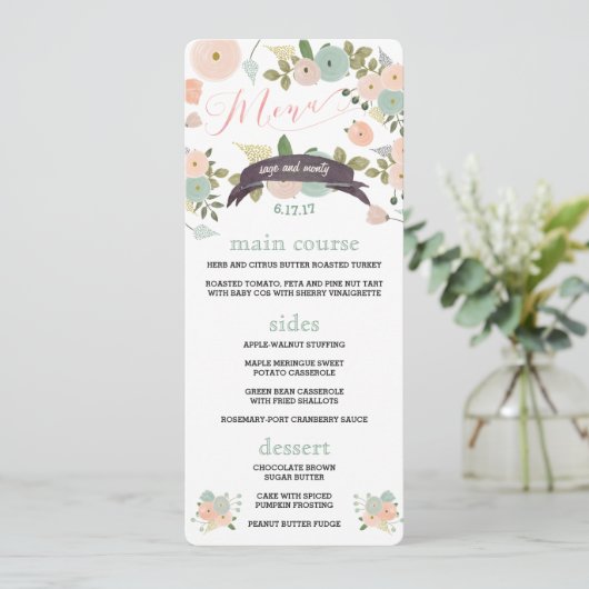 Boho Aquarelle Florale Mariage Menus Dîner (Debout devant)