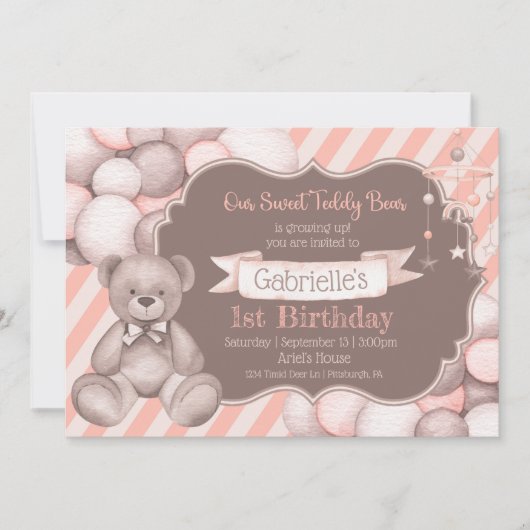 Boho aquarelle ours bébé invitation (Devant)