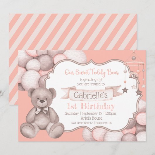 Boho aquarelle ours bébé invitation (Devant / Derrière)