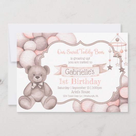 Boho aquarelle ours bébé invitation (Devant)