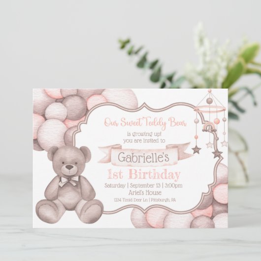 Boho aquarelle ours bébé invitation (Debout devant)