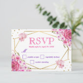 Boho Aquarelle rose Roses Mariage Carte RSVP (Debout devant)