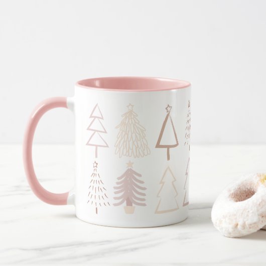 Boho Arbres de Noël Dusty rose Fête Photo Mug (Avec donut)