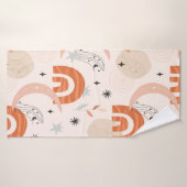 Boho arc-en-ciel abstraite ligne art lune étoiles  (Serviette de bain)