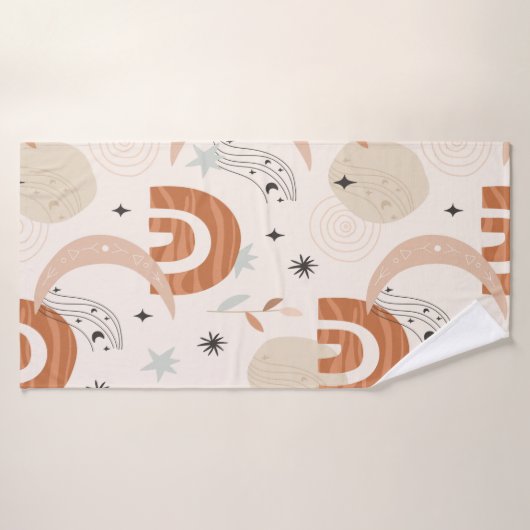 Boho arc-en-ciel abstraite ligne art lune étoiles  (Serviette de bain)
