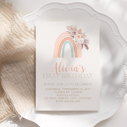 Boho Arc-en-ciel première invitation anniversaire