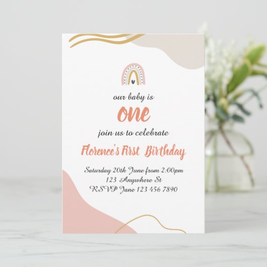 Boho Arc-en-ciel première invitation anniversaire (Debout devant)